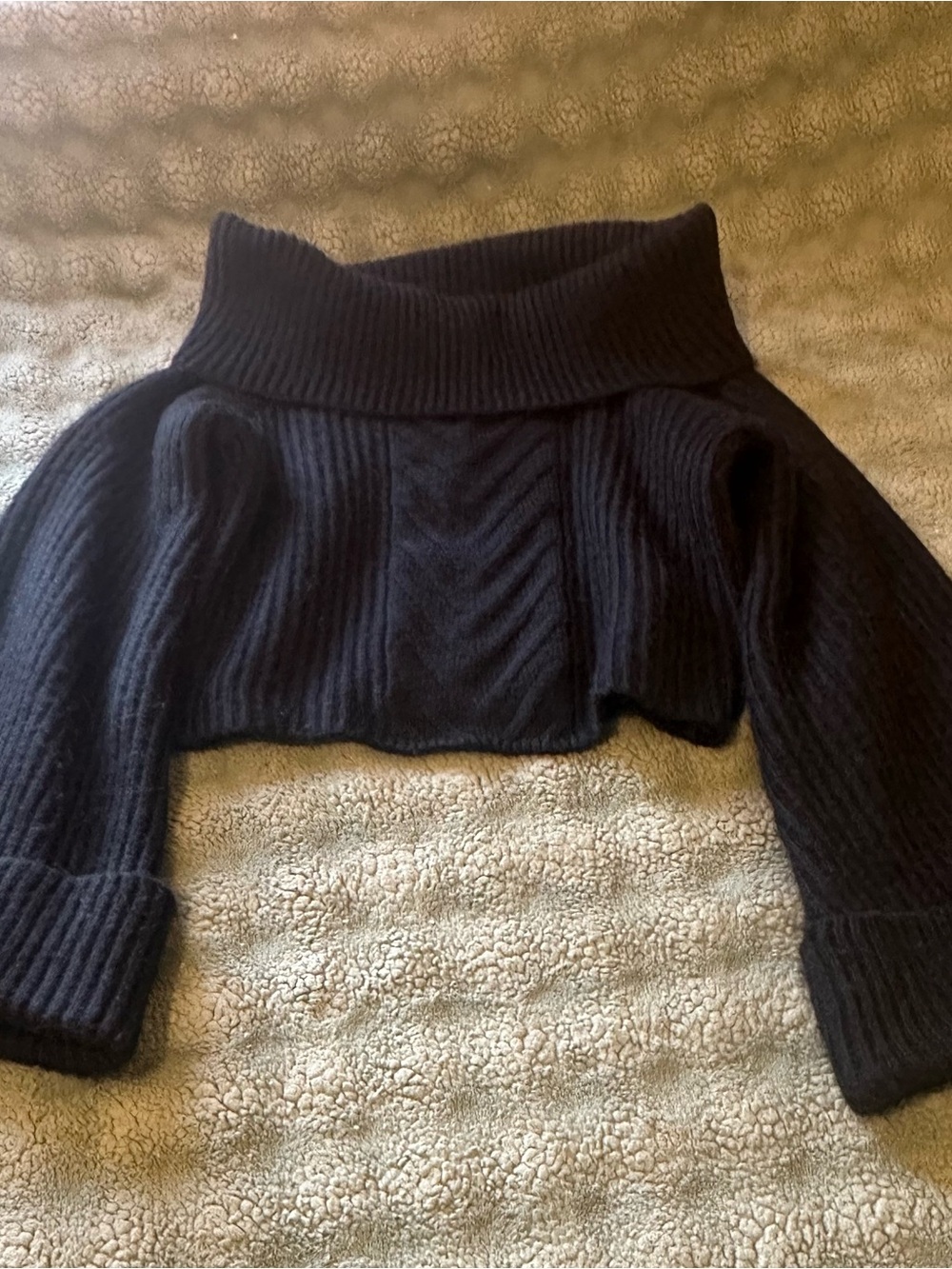 FOREVER 21 Off-Shoulder Black Ribbed Cropped Sweater